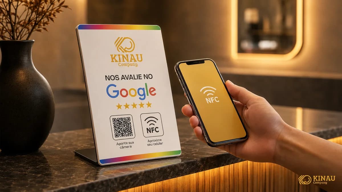 Cliente aproximando o celular do NFC da Placa de Avaliação Google