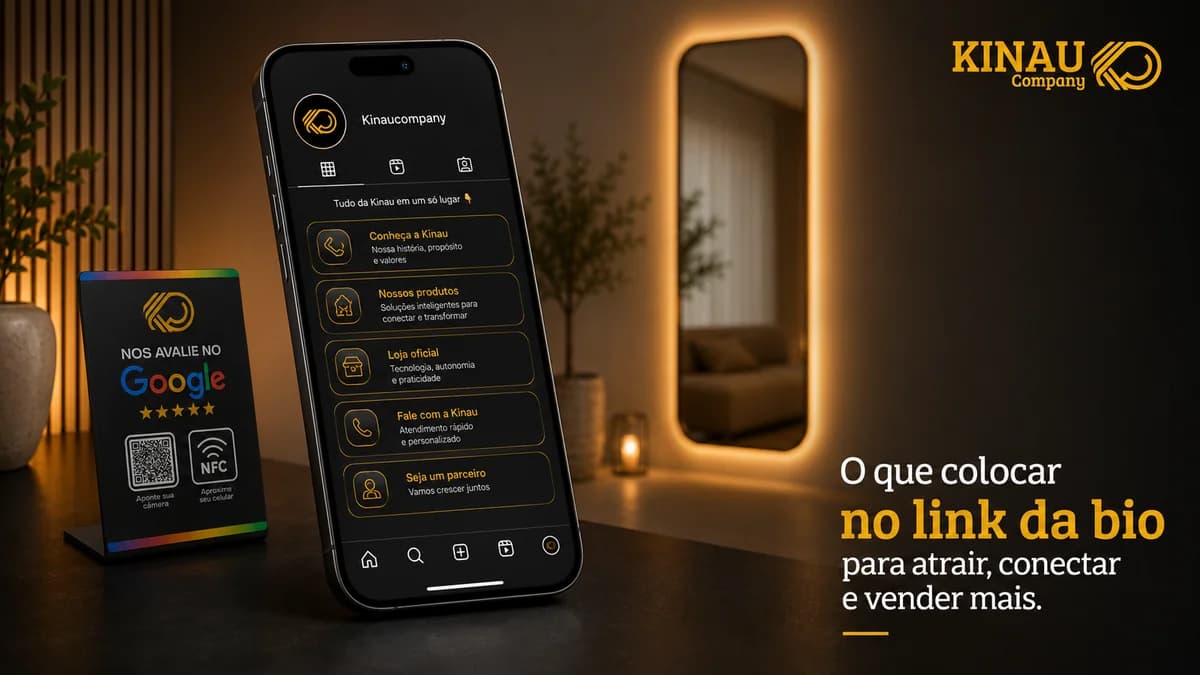 Celular exibindo a tela de perfil com o link na bio em destaque