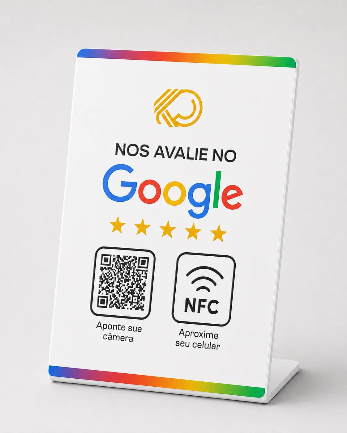 Placa de Avaliação Google, versão branca, com QR Code e NFC