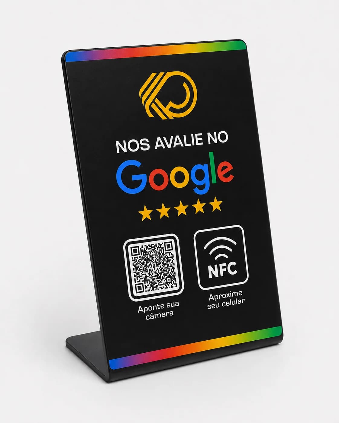 Placa de Avaliação Google, versão preta, com QR Code e NFC